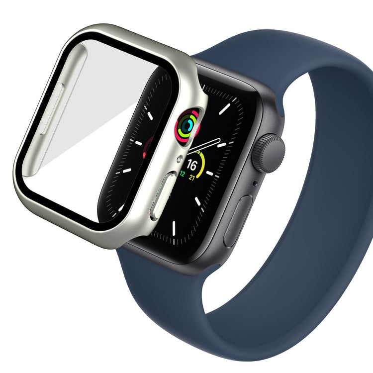 Vildt Godt Apple Watch Series 7 41mm Cover med Skærmbeskytter i Plastik og Hærdet Glas - Sølv#serie_6