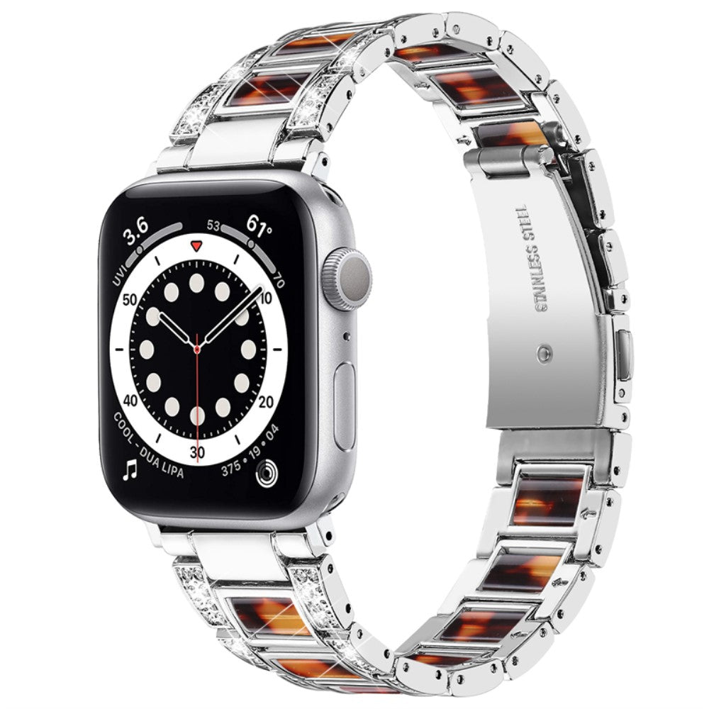 Komfortabel Apple Watch Series 7 41mm Metal og Rhinsten Rem - Sølv#serie_2