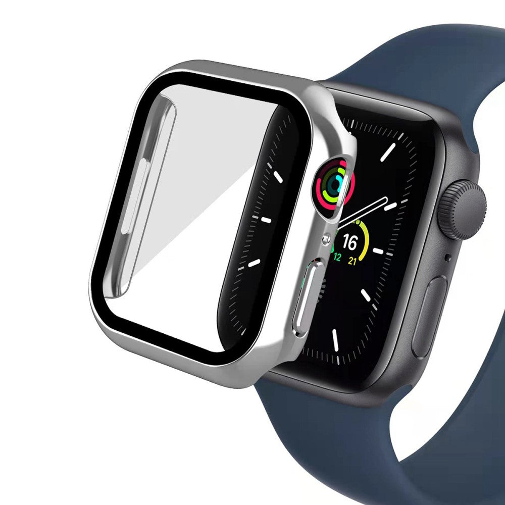 Rigtigt Fed Apple Watch Series 7 41mm Cover med Skærmbeskytter i Plastik og Hærdet Glas - Sølv#serie_2