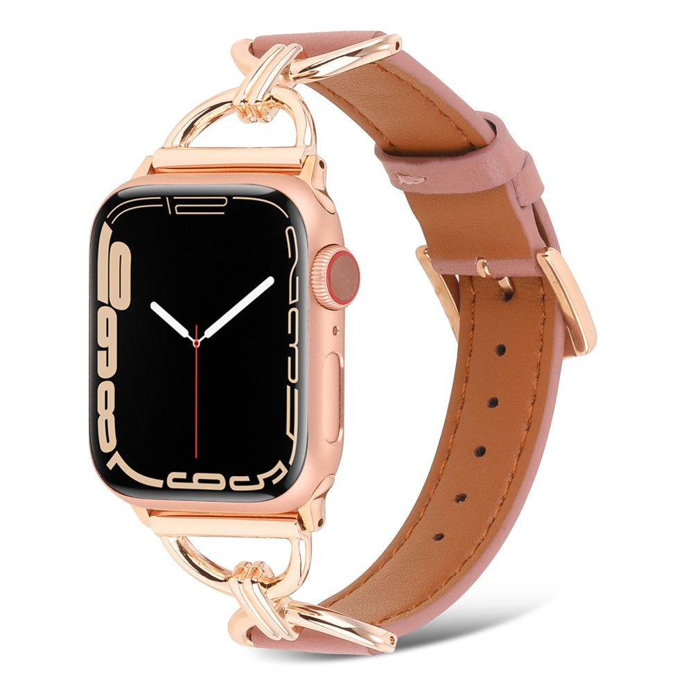 Kønt Apple Watch Series 7 41mm Ægte læder Urrem - Pink#serie_1