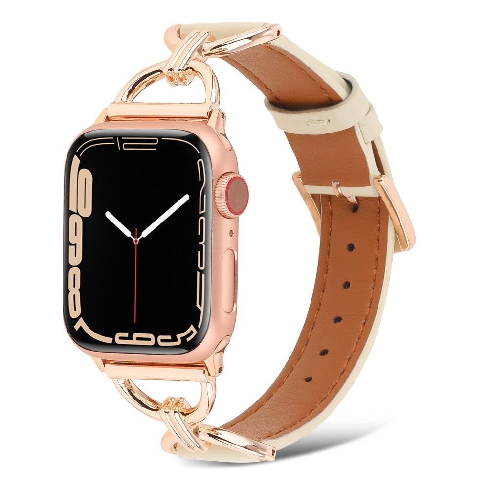 Kønt Apple Watch Series 7 41mm Ægte læder Urrem - Beige#serie_9