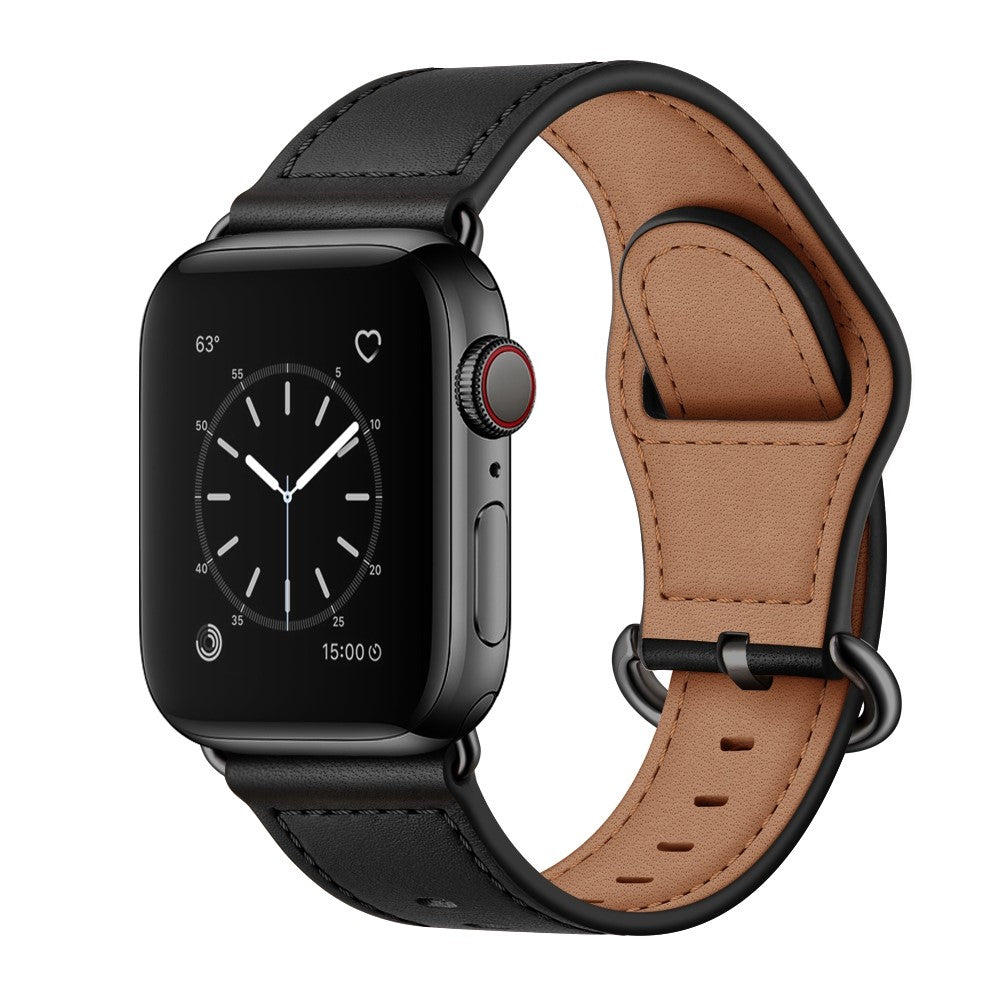 Fortrinligt Apple Watch Series 7 41mm Ægte læder Urrem - Sort#serie_1