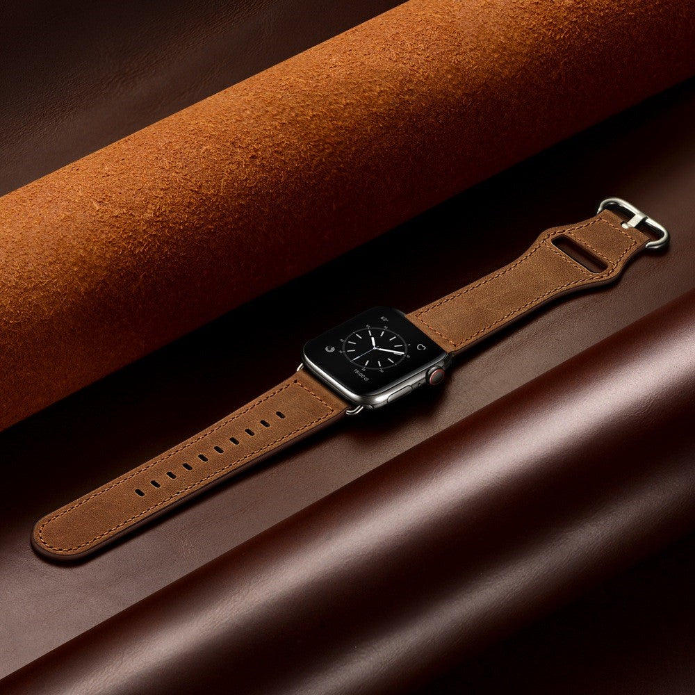 Fortrinligt Apple Watch Series 7 41mm Ægte læder Urrem - Brun#serie_2