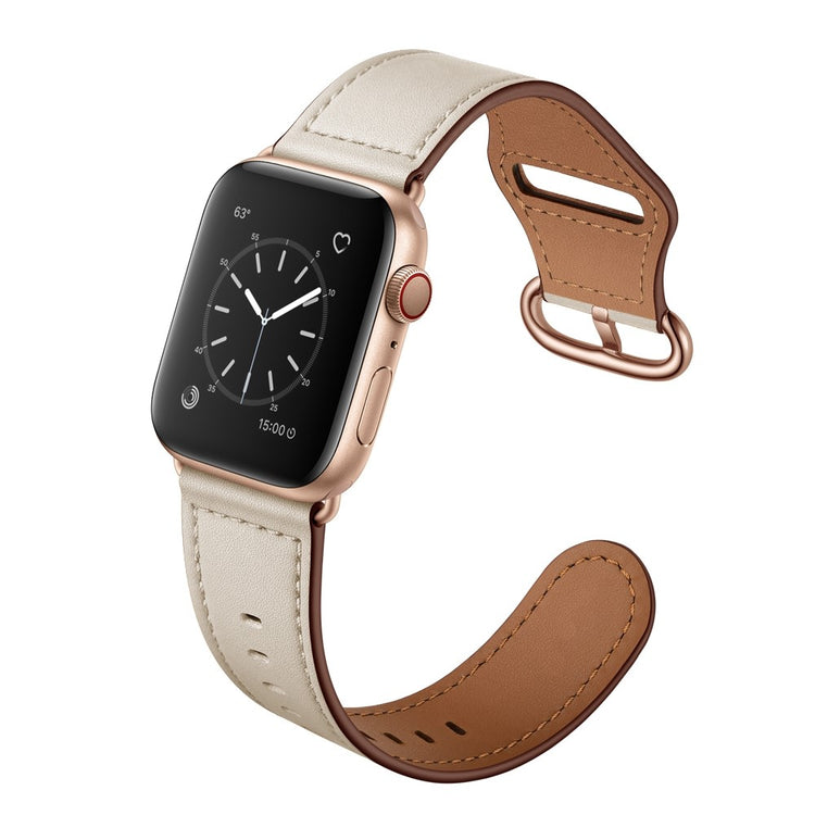 Fortrinligt Apple Watch Series 7 41mm Ægte læder Urrem - Beige#serie_3