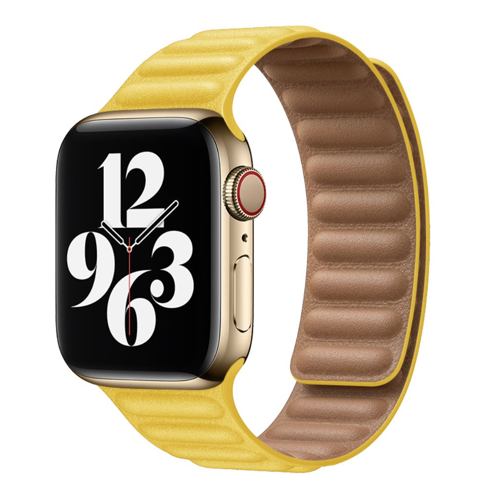 Helt vildt fint Universal Apple Ægte læder Urrem - Gul#serie_9