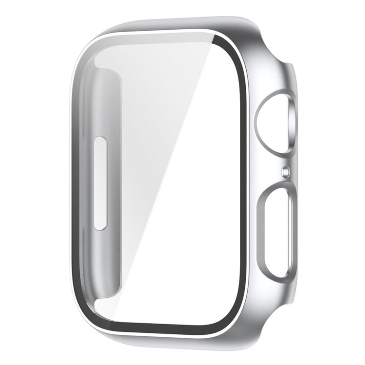 Fed Apple Watch Series 7 45mm Cover med Skærmbeskytter i Plastik og Hærdet Glas - Sølv#serie_10