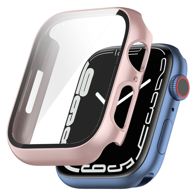 Fed Apple Watch Series 7 45mm Cover med Skærmbeskytter i Plastik og Hærdet Glas - Pink#serie_7