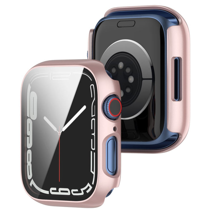 Fed Apple Watch Series 7 45mm Cover med Skærmbeskytter i Plastik og Hærdet Glas - Pink#serie_7