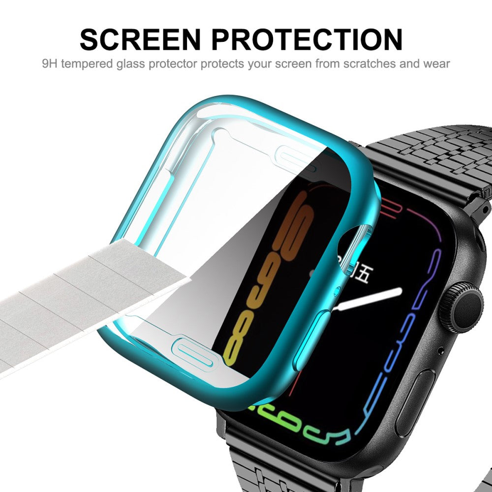 Mega Flot Apple Watch Series 7 45mm Cover med Skærmbeskytter i Silikone og Hærdet Glas - Blå#serie_7