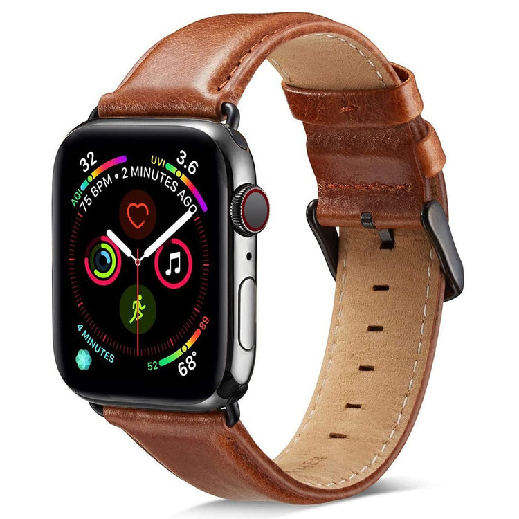 Mega nydelig Apple Watch Series 7 45mm Ægte læder Rem - Brun#serie_2