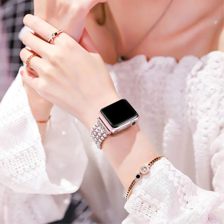Smuk Apple Watch Series 7 45mm Metal og  Rhinsten Urrem - Pink#serie_2
