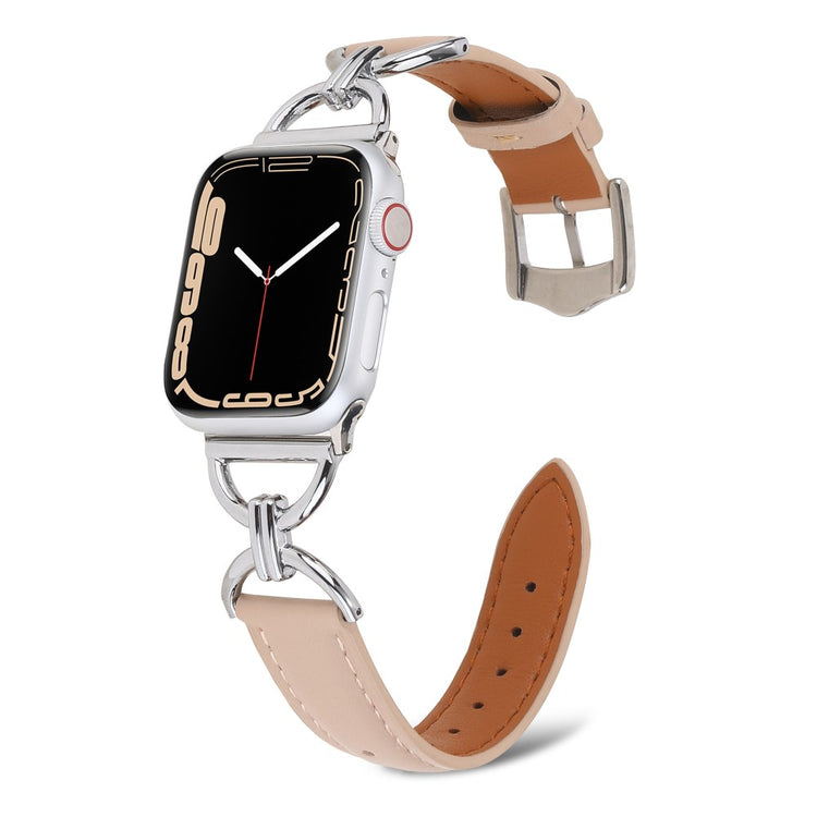 Vildt fint Apple Watch Series 7 45mm Ægte læder Urrem - Beige#serie_5