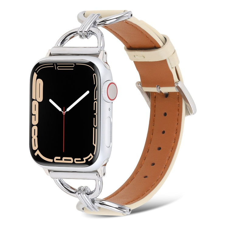 Vildt fint Apple Watch Series 7 45mm Ægte læder Urrem - Beige#serie_7