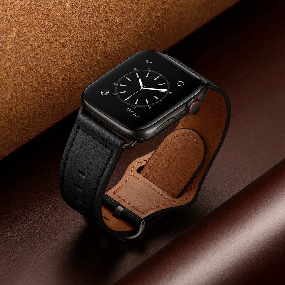 Helt vildt fed Apple Watch Series 7 45mm Ægte læder Urrem - Sort#serie_1