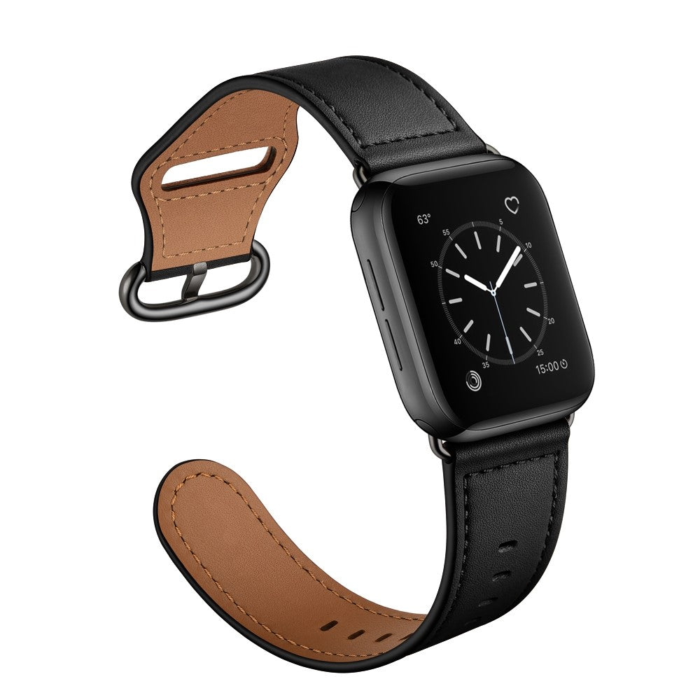 Helt vildt fed Apple Watch Series 7 45mm Ægte læder Urrem - Sort#serie_1