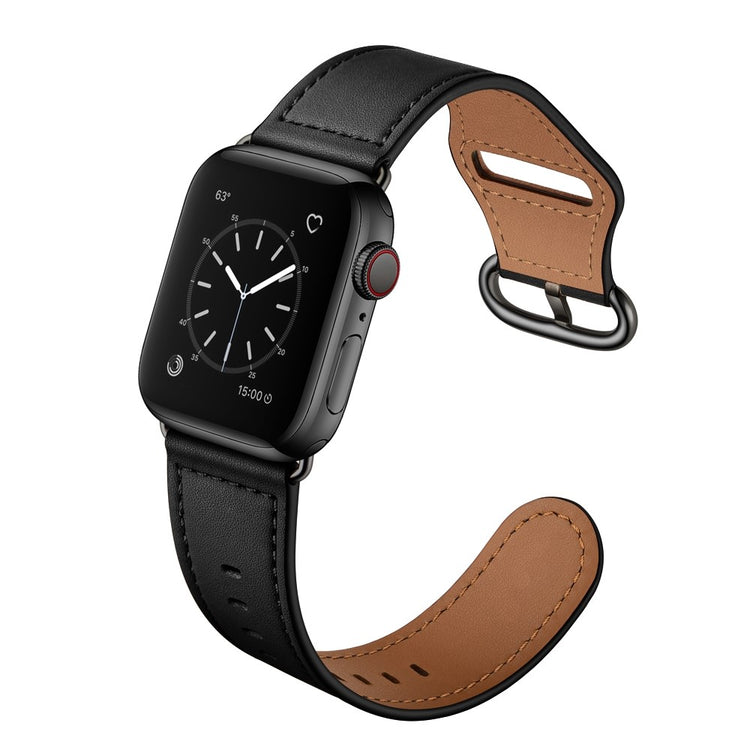 Helt vildt fed Apple Watch Series 7 45mm Ægte læder Urrem - Sort#serie_1