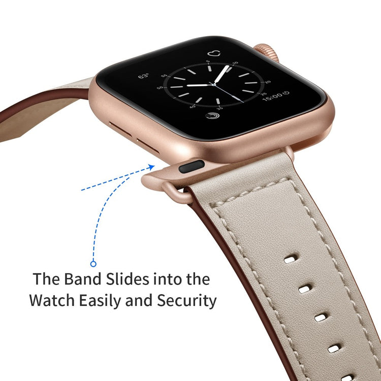 Helt vildt fed Apple Watch Series 7 45mm Ægte læder Urrem - Beige#serie_3