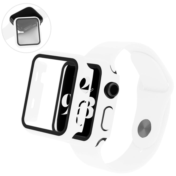 Flot Apple Watch Series 8 (41mm) / Apple Watch Series 7 41mm Cover med Skærmbeskytter i Plastik og Hærdet Glas - Hvid#serie_9