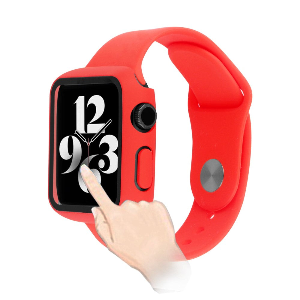 Apple Watch Series 8 (41mm) / Apple Watch Series 7 41mm Plastik Rem med Cover og Hærdet Glas - Rød#serie_4