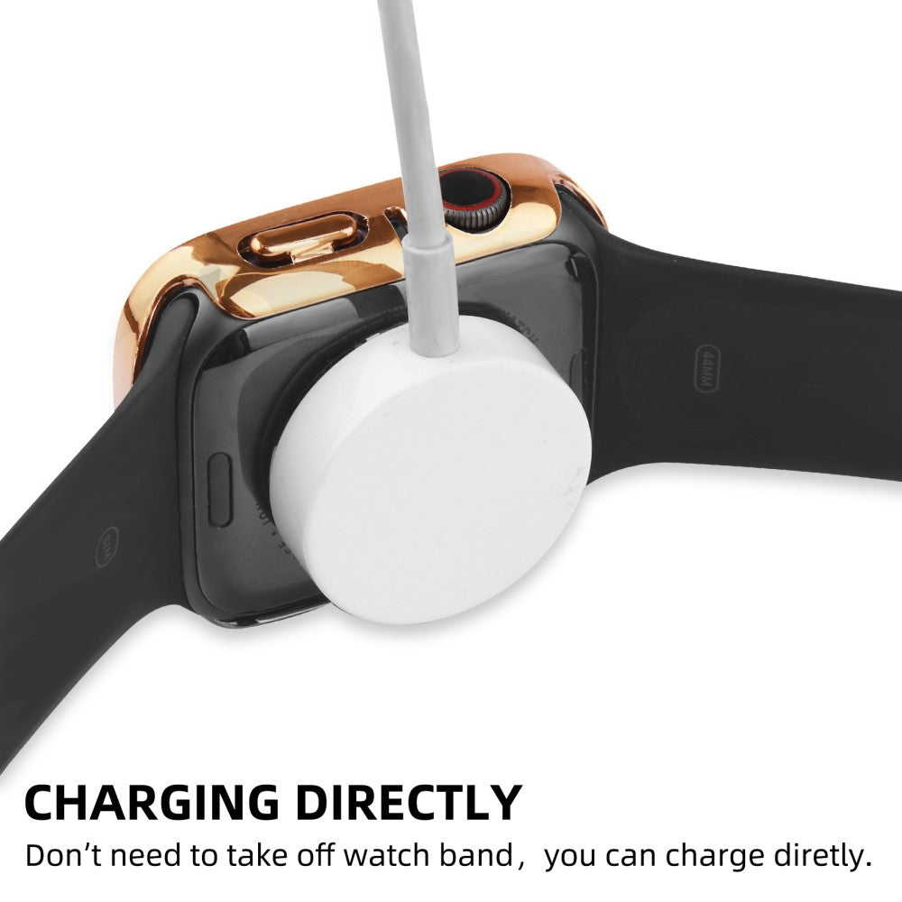 Super Fint Apple Watch Series 8 (45mm) / Apple Watch Series 7 45mm Cover med Skærmbeskytter i Plastik, Rhinsten og Hærdet Glas - Guld#serie_7