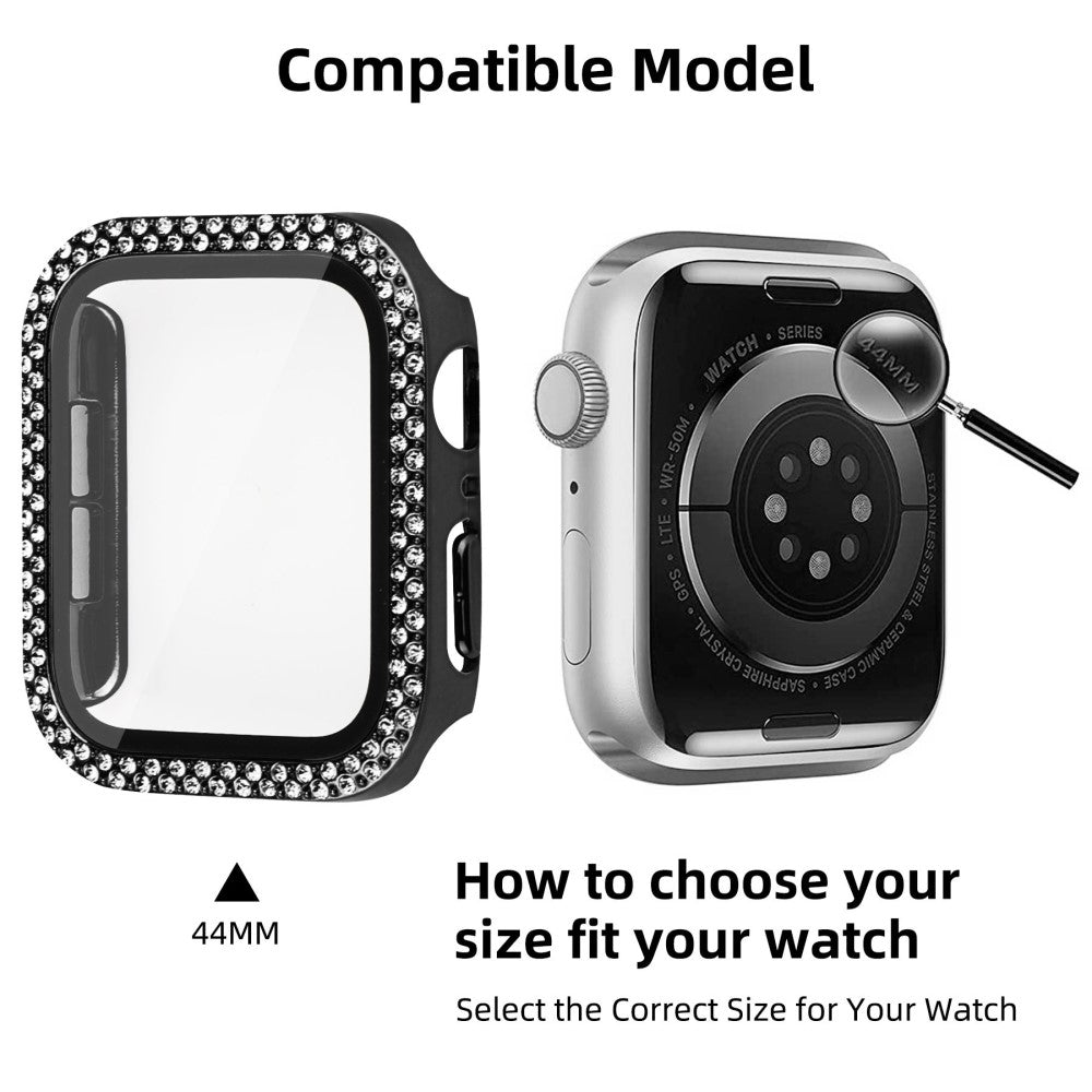 Mega Fint Universal Apple Cover med Skærmbeskytter i Plastik, Rhinsten og Hærdet Glas - Sort#serie_1