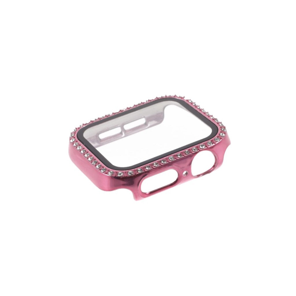 Super Fed Apple Watch Series 1-3 38mm Cover med Skærmbeskytter i Rhinsten, Silikone og Hærdet Glas - Pink#serie_6