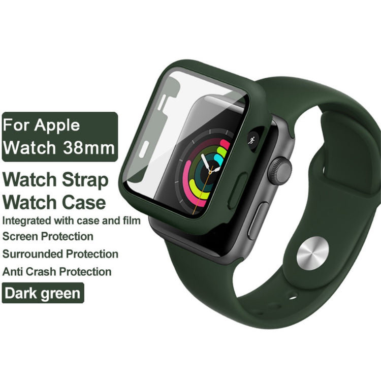 Apple Watch Series 1-3 38mm Silikone Cover med Rem og Hærdet Glas - Grøn#serie_3