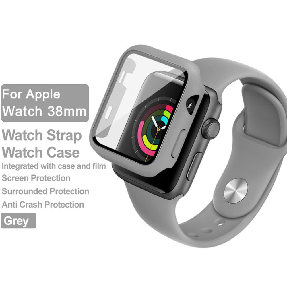 Apple Watch Series 1-3 38mm Silikone Cover med Rem og Hærdet Glas - Sølv#serie_4