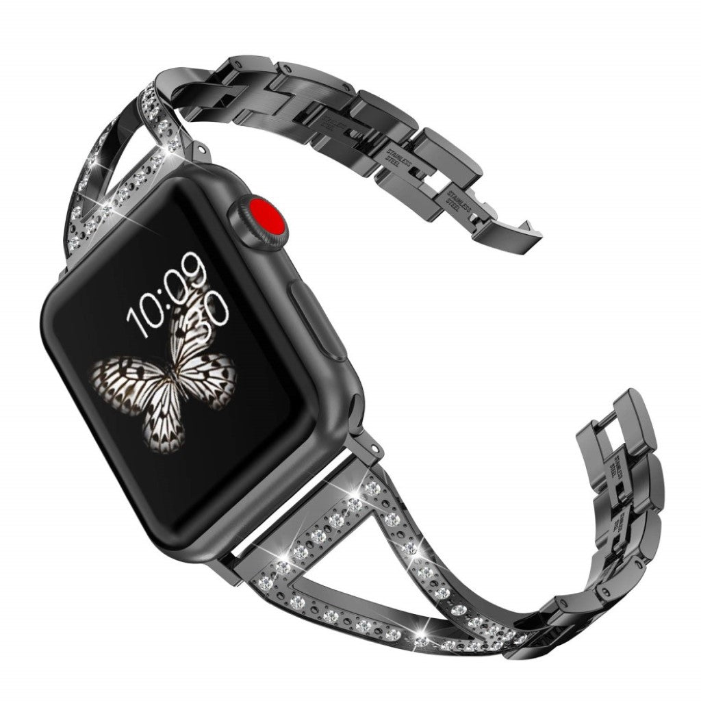 Vildt kønt Apple Watch Series 4 44mm Metal og Rhinsten Rem - Sort#serie_1