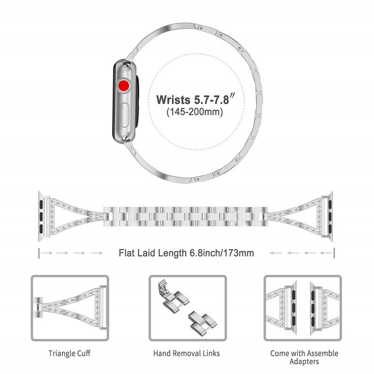 Vildt kønt Apple Watch Series 4 44mm Metal og Rhinsten Rem - Sølv#serie_2