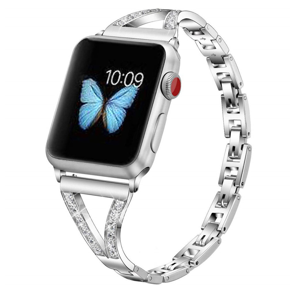 Meget cool Apple Watch Series 5 40mm Metal og Rhinsten Rem - Sølv#serie_4