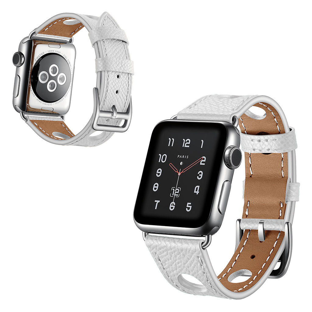  Apple Watch Series 5 40mm / Apple Watch 40mm Ægte læder Rem - Hvid#serie_1