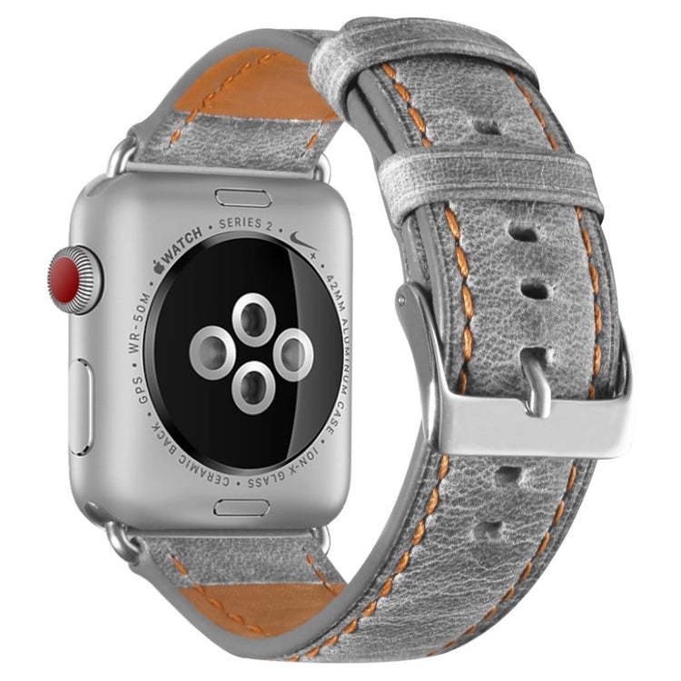 Meget fed Apple Watch Series 5 40mm Ægte læder Rem - Sølv#serie_1