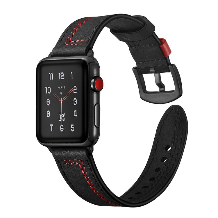 Meget fed Apple Watch Series 5 44mm Ægte læder Rem - Sort#serie_1