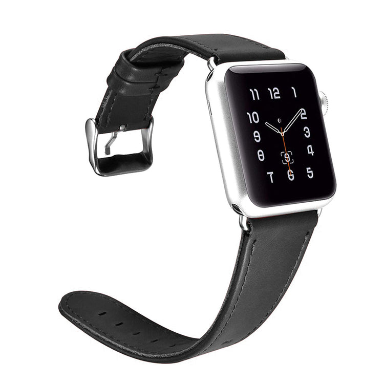  Apple Watch Series 5 44mm / Apple Watch 44mm Ægte læder Rem - Sort#serie_1