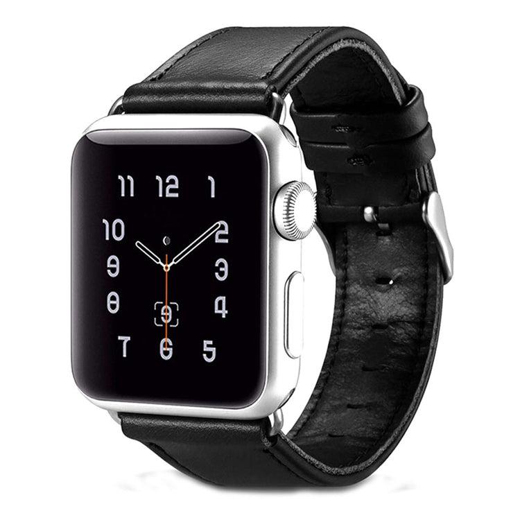  Apple Watch Series 5 44mm / Apple Watch 44mm Ægte læder Rem - Sort#serie_1