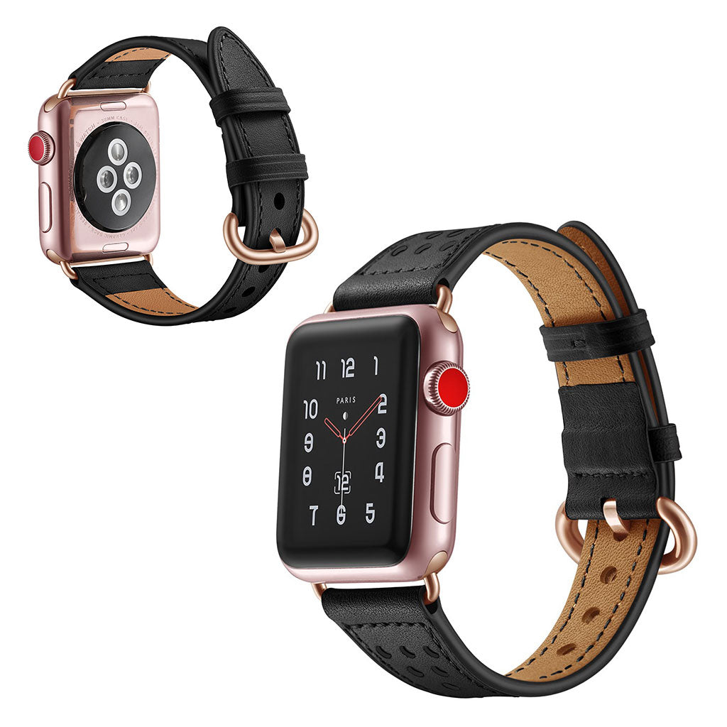  Apple Watch Series 5 44mm / Apple Watch 44mm Ægte læder Rem - Sort#serie_2