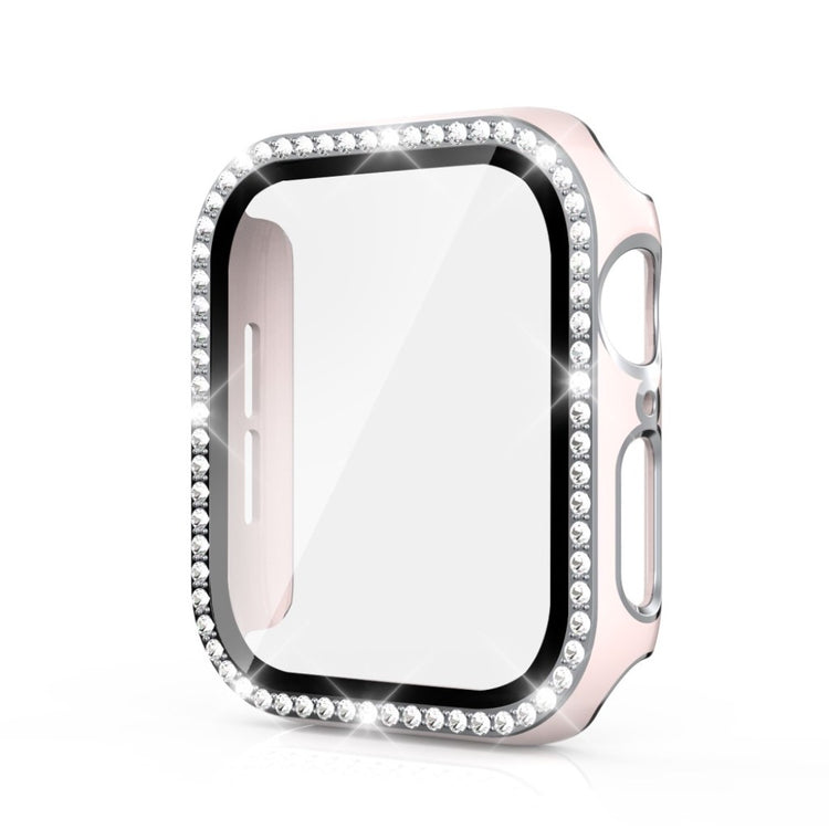 Meget Fed Apple Watch 44mm Cover med Skærmbeskytter i Plastik, Rhinsten og Hærdet Glas - Pink#serie_5