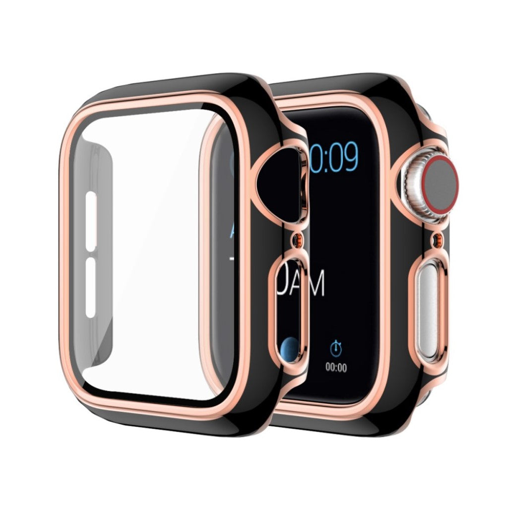 Rigtigt Fed Apple Watch Series 6 40mm / Apple Watch Series 5 40mm Cover med Skærmbeskytter i Silikone og Hærdet Glas - Sort#serie_3