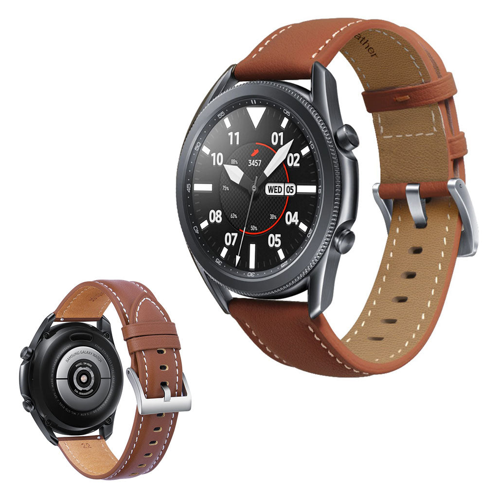 Cool Samsung Galaxy Watch 3 (45mm) Ægte læder Rem - Brun#serie_5