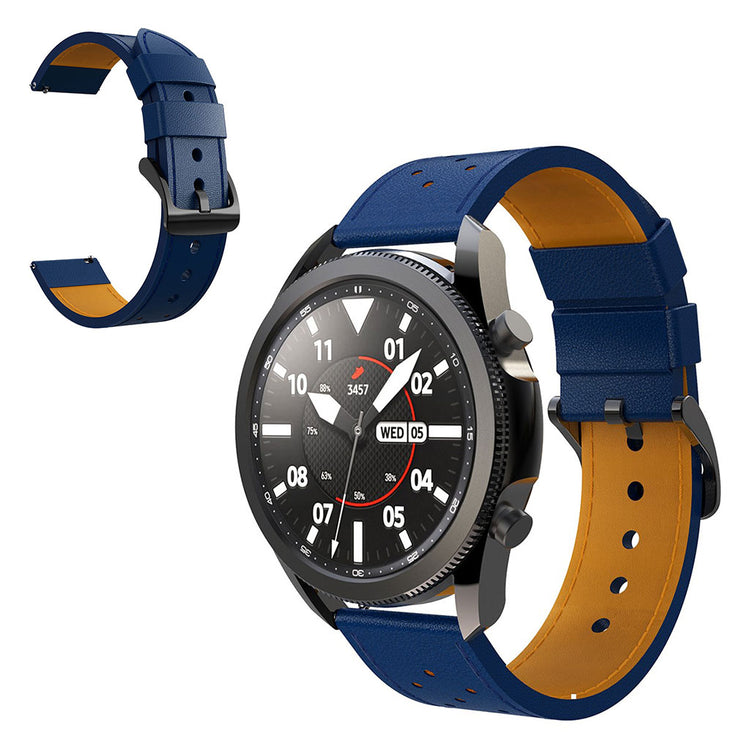 Fantastisk Samsung Galaxy Watch 3 (45mm) Ægte læder Rem - Blå#serie_4