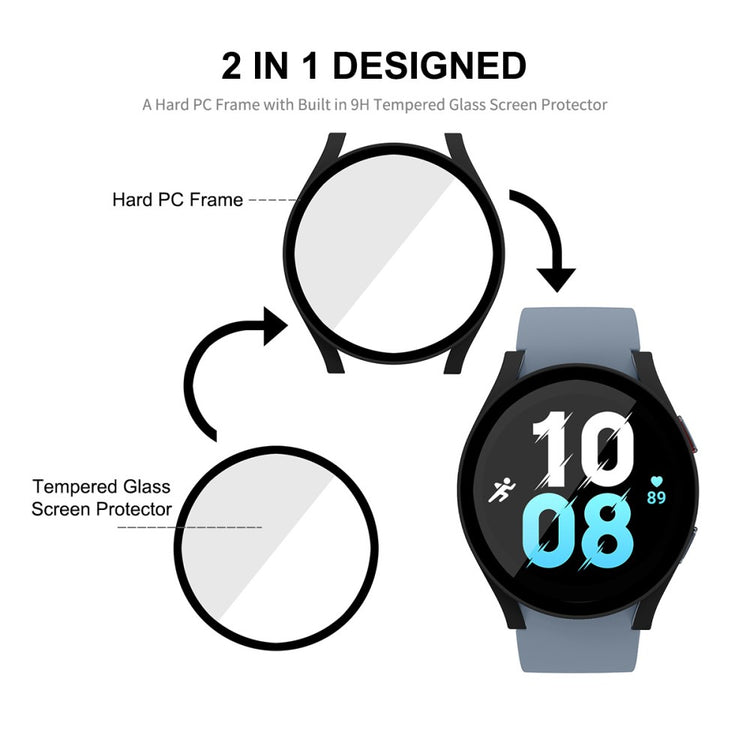 Rigtigt Godt Samsung Galaxy Watch 5 (44mm) Cover med Skærmbeskytter i Plastik og Hærdet Glas - Hvid#serie_054