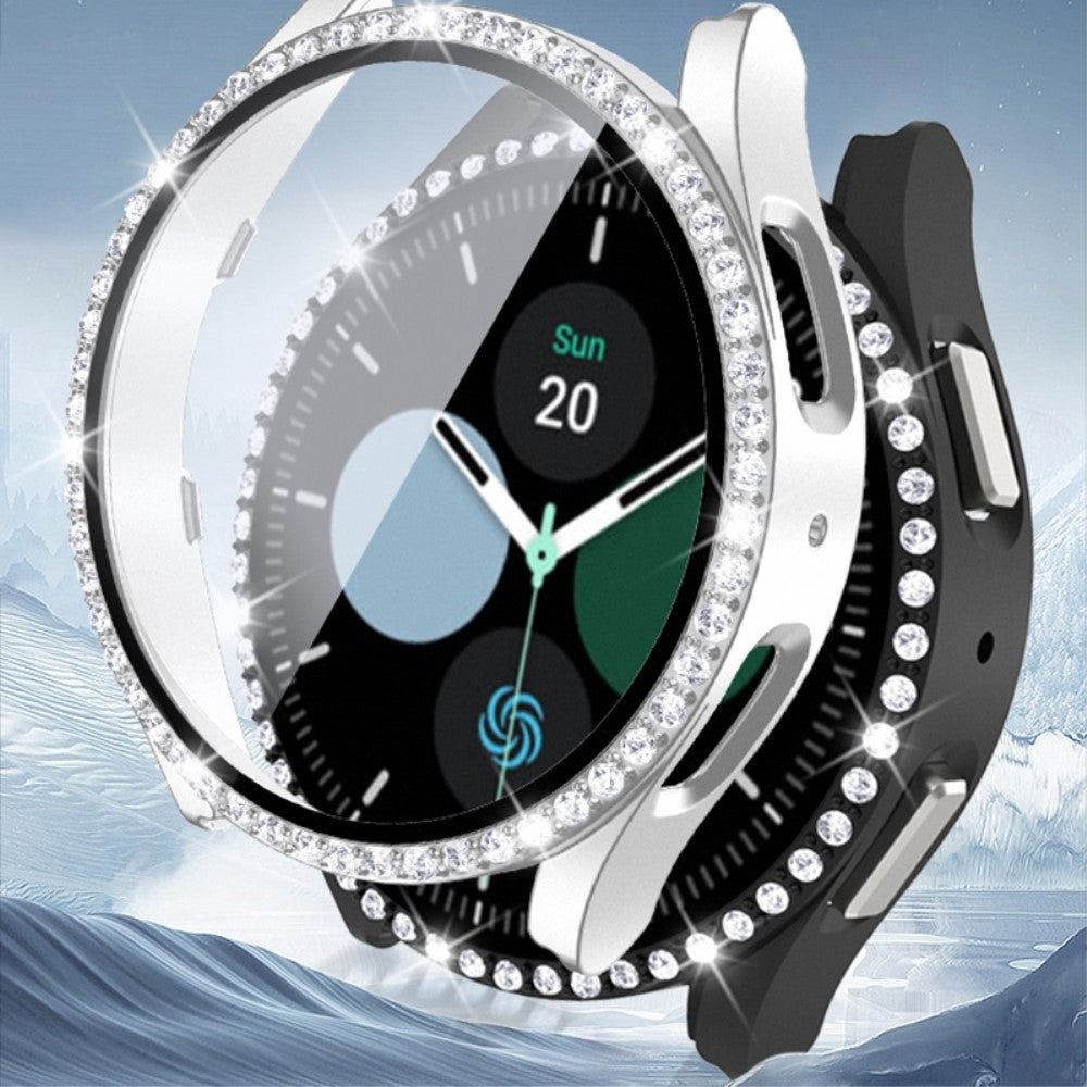 Vildt Fint Samsung Galaxy Watch 5 (44mm) Cover med Skærmbeskytter i Plastik og Rhinsten - Sort#serie_1