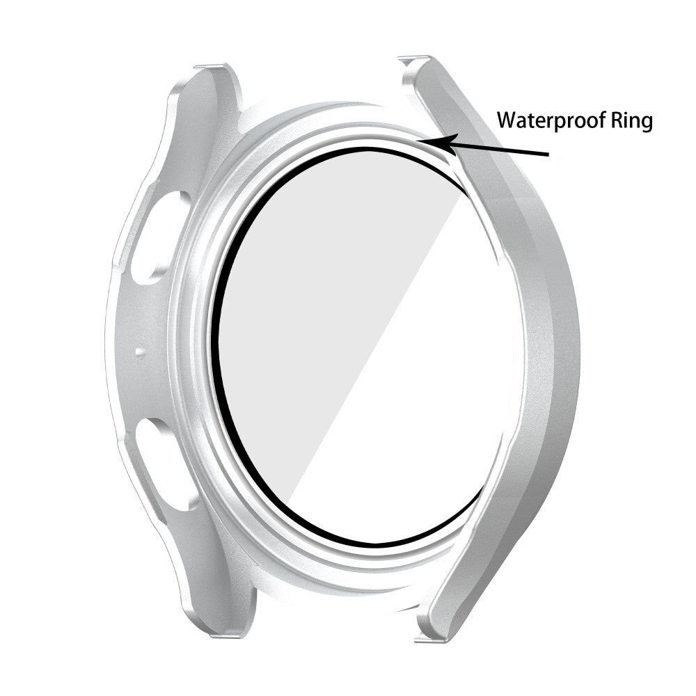 Mega Flot Samsung Galaxy Watch 5 (44mm) / Samsung Galaxy Watch 4 (44mm) Cover med Skærmbeskytter i Plastik og Hærdet Glas - Sølv#serie_11