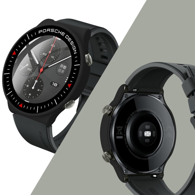 Vildt Fed Huawei Watch GT 2 Pro (Porsche Design) Cover med Skærmbeskytter i Plastik og Hærdet Glas - Sort#serie_1