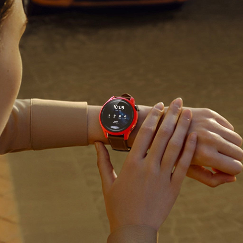 Vildt Fint Huawei Watch 3 Pro Cover med Skærmbeskytter i Plastik og Hærdet Glas - Rød#serie_5