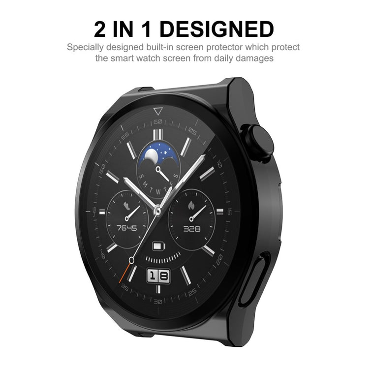 Rigtigt Fint Huawei Watch GT 3 Pro 43mm Cover med Skærmbeskytter i Silikone og Hærdet Glas - Sort#serie_1