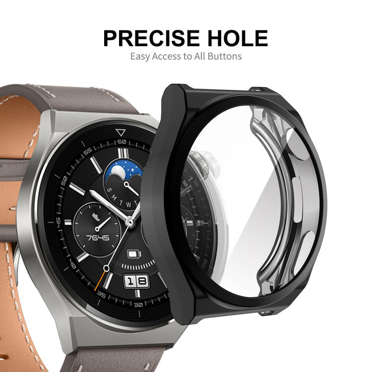 Rigtigt Fint Huawei Watch GT 3 Pro 43mm Cover med Skærmbeskytter i Silikone og Hærdet Glas - Sølv#serie_2