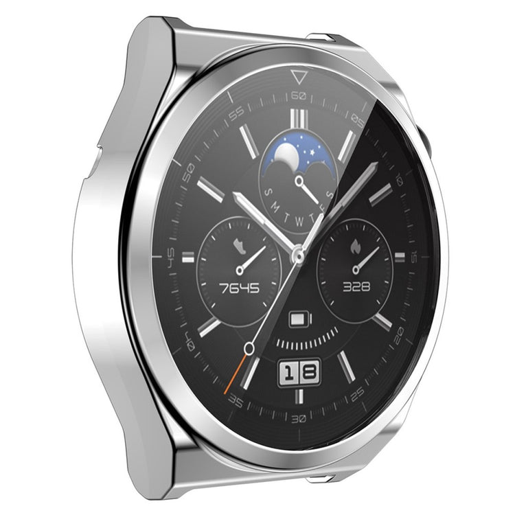 Rigtigt Fint Huawei Watch GT 3 Pro 43mm Cover med Skærmbeskytter i Silikone og Hærdet Glas - Sølv#serie_2