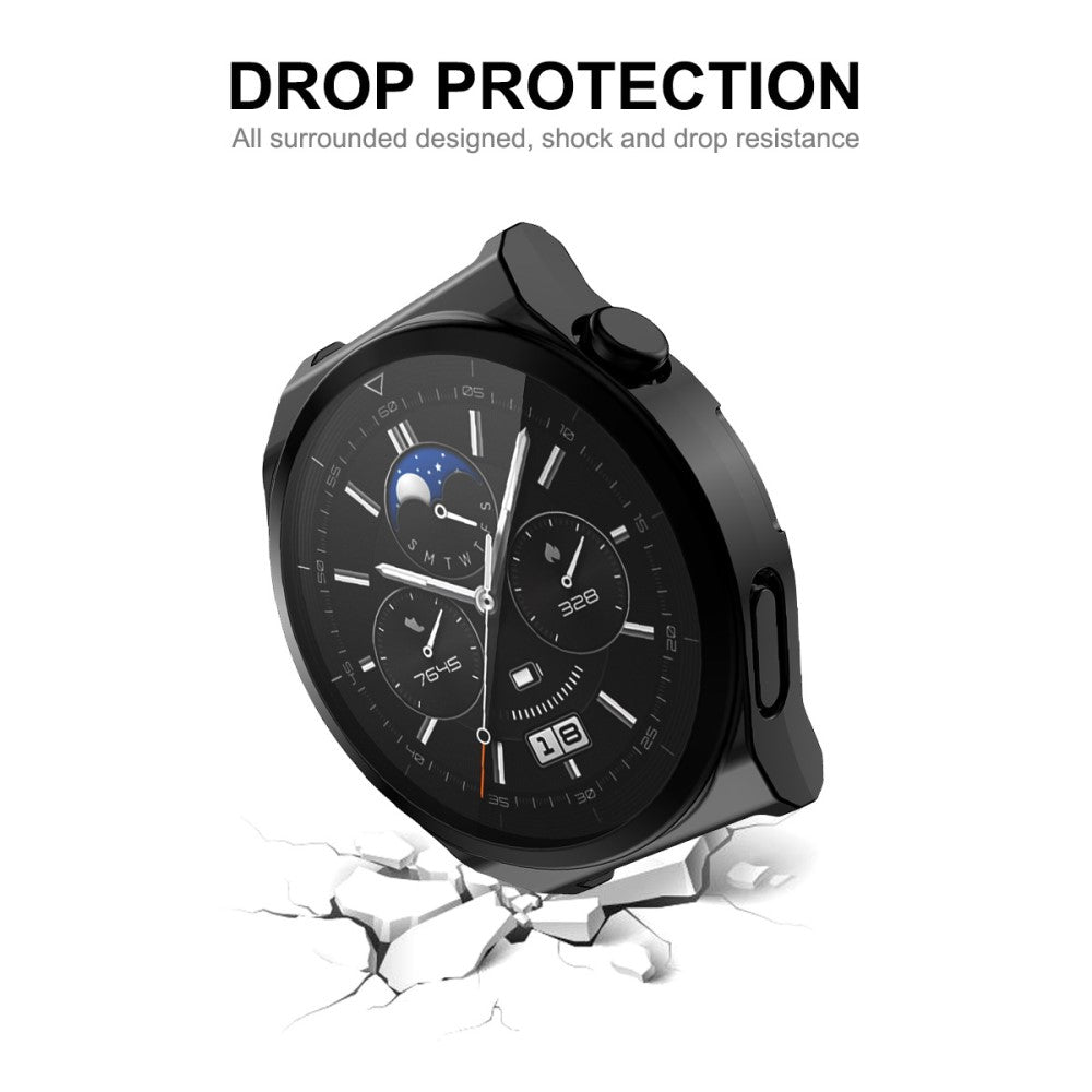 Rigtigt Fint Huawei Watch GT 3 Pro 43mm Cover med Skærmbeskytter i Silikone og Hærdet Glas - Sølv#serie_3